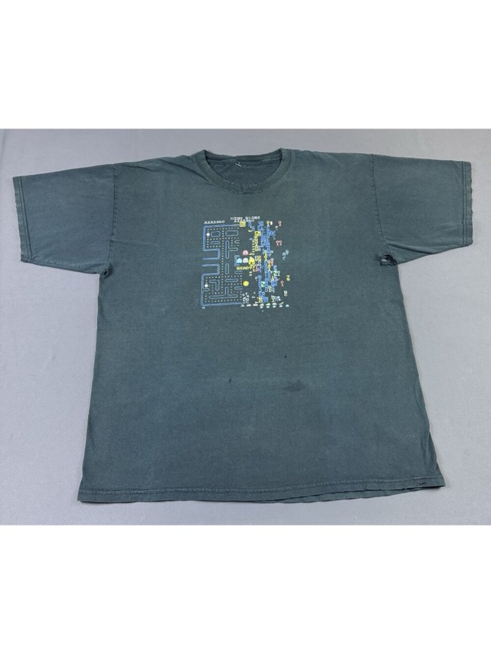 Rare Vintage Y2K Pac Man Art Games Arcade Promo Sun Fade Thrashed XL Fit Tee